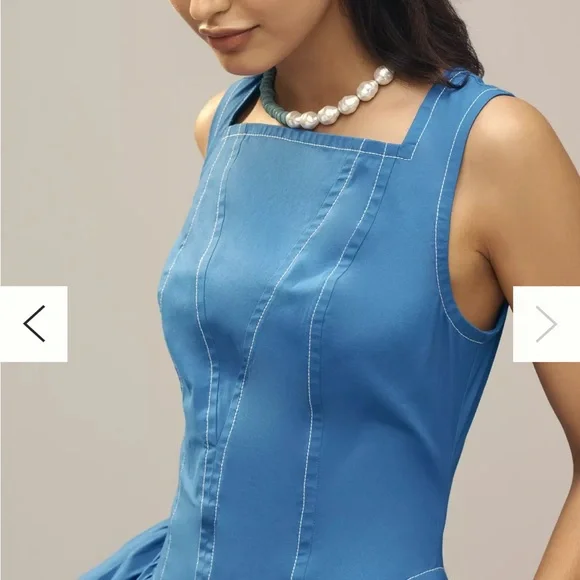 Anthropologie high-neck seamed midi dress bright blue size xs